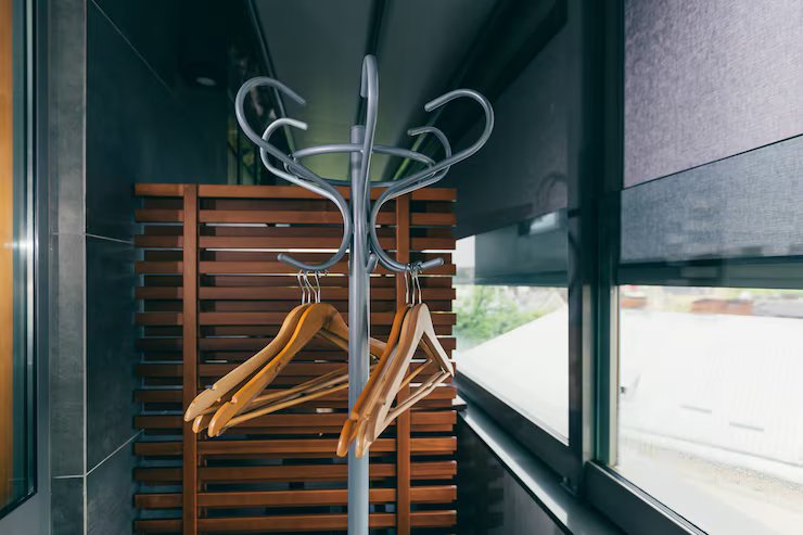 Wooden hanger flat lay