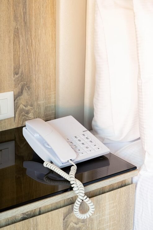 Room telephone on nightstand